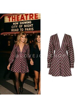 Dress | Alexis Long Sleeve A-Line Mini | Deep V Neckline | Chevron Striped Print